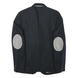 Mens Black Jacket M Polyester Button Closure Plain Elbow Patches Casual