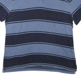 TOMMY HILFIGER Mens Blue & Navy Striped Short Sleeve Polo Shirt XL Cotton Blend