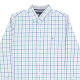 TOMMY HILFIGER Mens White Green & Blue Check Shirt M Classic Button Down Cotton