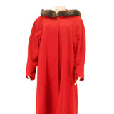 C&A Womens Red Wool Blend Classic Coat M Button Hooded Plain Long Sleeve