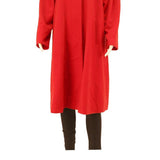 C&A Womens Red Wool Blend Classic Coat M Button Hooded Plain Long Sleeve