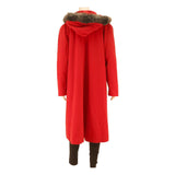 C&A Womens Red Wool Blend Classic Coat M Button Hooded Plain Long Sleeve
