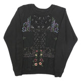 Womens Black Sweatshirt Embroidered Floral Crew Neck S Cotton Blend Stylish
