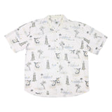 MICHAEL AUSTIN Mens White & Grey Coastal Print Shirt 2XL Cotton Blend Summer