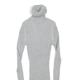 EXPRESS Womens Silver Ribbed Top Long Sleeve Roll Neck S Slim Fit