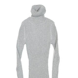 EXPRESS Womens Silver Ribbed Top Long Sleeve Roll Neck S Slim Fit