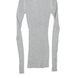 EXPRESS Womens Silver Ribbed Top Long Sleeve Roll Neck S Slim Fit