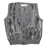 MICHAEL GERARD Mens Grey Patterned Jumper Vest Button Up V Neck Chunky Knit XL