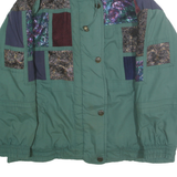 PERSPECTIVE Womens Green Patchwork Zip Jacket M Polyester Blend Stylish Retro