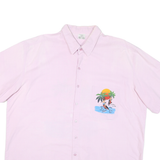 Mens Pink Surfing Print Cotton Blend Shirt XL Tropical Beach Style Casual