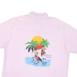 Mens Pink Surfing Print Cotton Blend Shirt XL Tropical Beach Style Casual