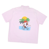 Mens Pink Surfing Print Cotton Blend Shirt XL Tropical Beach Style Casual