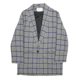 MICHAEL LEWIS Womens Blue & Black Check Jacket XL Wool Blend Classic Tailored