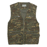 OUTDOOR Mens Green Camouflage Gilet L Cotton Woven Military Cargo Pockets