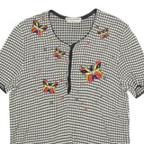 MG VULPINARI Womens Black & Cream Butterfly Printed Top Short Sleeve Round Neck