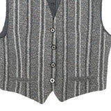 Womens Grey Striped Classic Button Cotton Blend Waistcoat XS Woven Stylish