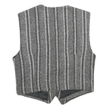 Womens Grey Striped Classic Button Cotton Blend Waistcoat XS Woven Stylish