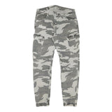 Womens Relaxed Grey & White Camo Button Trousers W30 L28 Casual Cargo Style