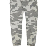 Womens Relaxed Grey & White Camo Button Trousers W30 L28 Casual Cargo Style
