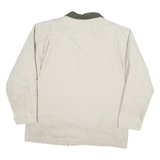 LL BEAN Mens Beige & Green Cotton Chore Jacket L Woven Button Workwear Relaxed