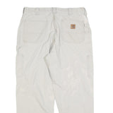 CARHARTT Mens Loose Cotton Blend White Trousers W36 L27 Workwear Zip Closure