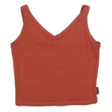 NIKE Womens Red Orange Ribbed Crop Top Sleeveless V-Neck L Swoosh Embroidered