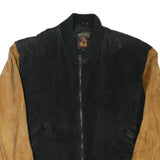 PHASE EIGHT Mens Black & Brown Leather Bomber Jacket L Suede Zip Closure