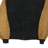 PHASE EIGHT Mens Black & Brown Leather Bomber Jacket L Suede Zip Closure