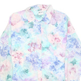 KORET Womens Pastel Blue & Pink Floral Shirt Long Sleeve Collared L Blouse