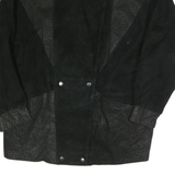 BERMANS Womens Black Leather Jacket M Button Closure Patterned Detail Stylish