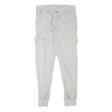Womens Slim White Cargo Cotton Blend Trousers W31 L28 Zip Pockets Casual