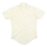 SEARS Mens Cream Short Sleeve Shirt Polyester Blend M Casual Utility Button Down