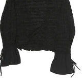 ZARA Womens Black Textured Long Sleeve Round Neck Top S Tie Detail