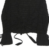 ZARA Womens Black Textured Long Sleeve Round Neck Top S Tie Detail