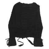 ZARA Womens Black Textured Long Sleeve Round Neck Top S Tie Detail