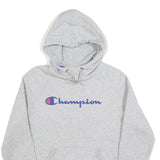 CHAMPION Mens Grey Pullover Hoodie S Cotton Blend Logo Sweatshirt Casual