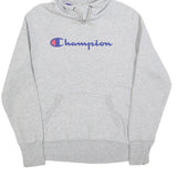 CHAMPION Mens Grey Pullover Hoodie S Cotton Blend Logo Sweatshirt Casual