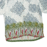 ROUTE 66 Mens White & Blue Rayon Hawaiian Shirt XL Tropical Palm Print Casual