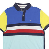 TOMMY HILFIGER Mens Blue & Yellow Colour Block Short Sleeve Polo Shirt M Cotton