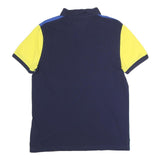 TOMMY HILFIGER Mens Blue & Yellow Colour Block Short Sleeve Polo Shirt M Cotton