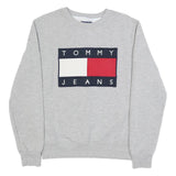TOMMY JEANS Mens Grey Crew Neck S Sweatshirt Cotton Blend Logo Print