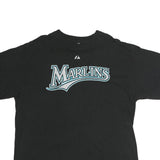 MAJESTIC Mens Black Marlins Graphic T-Shirt XL Short Sleeve Crew Neck Baseball