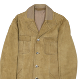 Mens Beige Leather Coach Jacket S Button Closure Plain Relaxed Fit Pockets Point