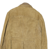 Mens Beige Leather Coach Jacket S Button Closure Plain Relaxed Fit Pockets Point