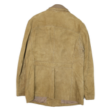 Mens Beige Leather Coach Jacket S Button Closure Plain Relaxed Fit Pockets Point