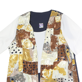 YESSICA Womens Blue Brown & Yellow Printed Shirt Short Sleeve Round Neck L