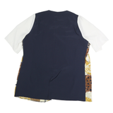 YESSICA Womens Blue Brown & Yellow Printed Shirt Short Sleeve Round Neck L