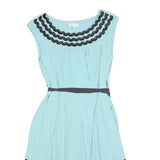 MONSOON Womens Blue & Black Fit & Flare Viscose Midi Dress UK 12 Belted Round