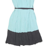 MONSOON Womens Blue & Black Fit & Flare Viscose Midi Dress UK 12 Belted Round