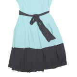 MONSOON Womens Blue & Black Fit & Flare Viscose Midi Dress UK 12 Belted Round